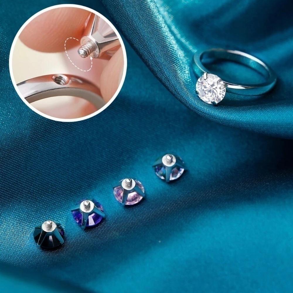 Platinum Plated Engagement Ring w/5 Color 1.5CT Interchangeable Zircon Diamond - Picture 4 of 7